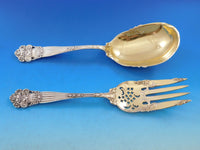 Georgian by Towle Sterling Silver Salad Serving Set 2pc Gold Washed Pierced 9"