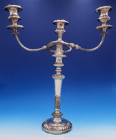 Silverplate Candelabra Pair 3-Light Gadroon Leaf Design 20 1/2" x 16 1/2" #7816