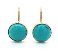 14k Gold 5.71ct TW Genuine Natural Kingman Turquoise Drop Earrings (#J6113)