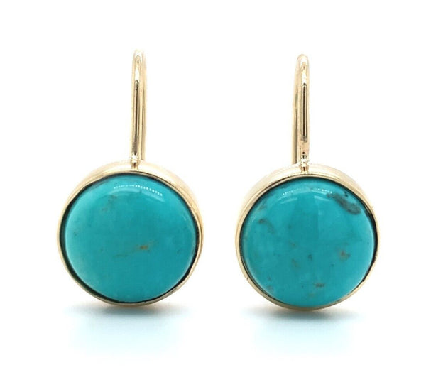 14k Gold 5.71ct TW Genuine Natural Kingman Turquoise Drop Earrings (#J6113)