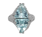 Art Deco 14k Filigree Ring with 2.15ct TW Genuine Natural Aquamarines (#J7203)