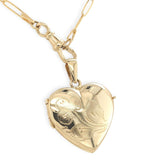14k Yellow Gold Heart Locket Engraved Clover Elongated Chain Swivel Clasp #J7185