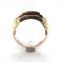 10k Gold Genuine Natural Tiger's Eye Men's Double Warrior Cameo Ring (#J6221)
