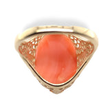 10k Yellow Gold 7.36 Carat Genuine Natural Coral Filigree Ring Size 6 (#J7369)