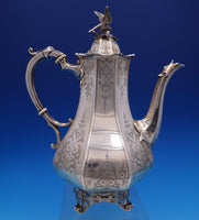 Edward John and Barnard English Victorian Sterling Tea Set 4pc w/Bird (#7677)