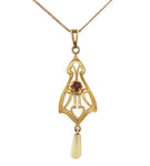 10k Yellow Gold Lavaliere with Freshwater Pearl and Paste Stone (#J6058)
