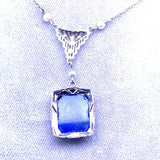 Art Deco 10k White Gold Filigree Lapis Pendant (#J5209)