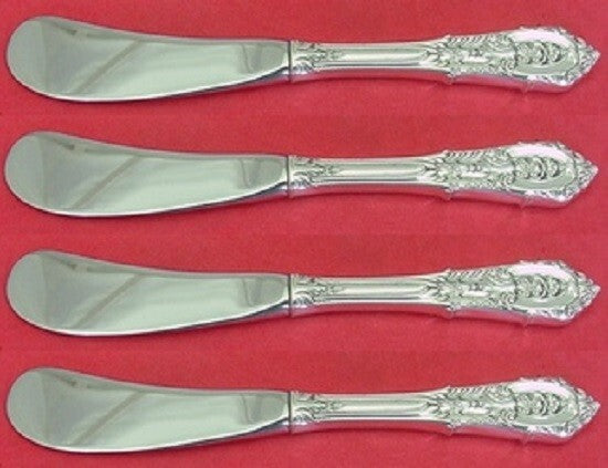 Rose Point Wallace Sterling Silver Butter Spreader HH Paddle 6" Set 4 no notch