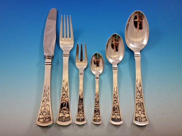 Orchid by W and S Sorensen Sterling Silver Flatware Set Dinner Service 48 Pcs
