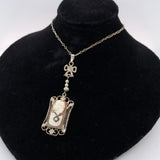 14k White Gold Art Deco Cameo Filigree Pendant Jewelry (#J5391)