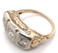 14k Yellow Gold Three Stone Genuine Natural Diamond FIligree Ring (#J6625)