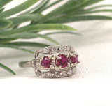 Vintage 14k White Gold  .72ct Genuine Natural Ruby and Diamond Band Ring #J7198