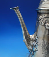 European Sterling Silver Tea Pot with Repousse and Chased Flowers Rattan (#6834)