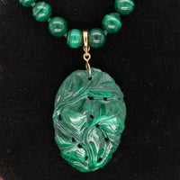 14k Gold Genuine Natural Malachite 8mm Bead Strand and Carved Enhancer (#J5499)