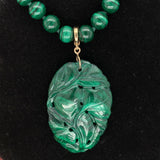 14k Gold Genuine Natural Malachite 8mm Bead Strand and Carved Enhancer (#J5499)