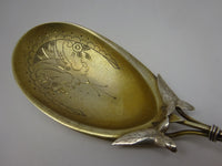 Art Silver Coin Silver 3D Flower Berry Spoon Bright-Cut c1865 GW 8 3/4" unmarked