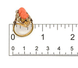 14k Gold Arts and Crafts Genuine Coral Cameo Ring Handwrought Flowers (#J7335)
