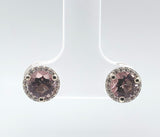 14k White Gold Genuine Natural Morganite and Diamond Halo Stud Earrings (#J6377)