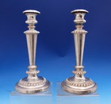 Silver on Copper Candlestick Pair 10 1/2" tall x 4 5/8" (#8554)