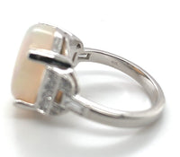 18k White Gold Large 6.88 Carat Genuine Australian Opal Diamond Ring (#J7009)