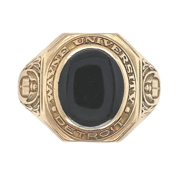 10k Gold Men's Class Ring c.1940s w/ Genuine Natural Black Onyx Size 10.5 #J6631