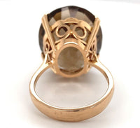 18k Ring with Large Oval Genuine Natural Smoky Quartz Size 6.75 (#J6606)