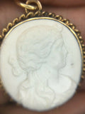 10k Yellow Gold White Lava Genuine Natural Cameo Pin Pendant (#J1036)