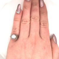18k White Gold Art Deco 8mm Pearl Filigree Ring (#J5450)