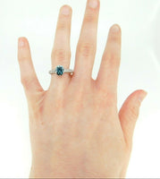 14k White Gold 2.88ct Blue Genuine Natural Zircon and Diamond Ring (#J5004)