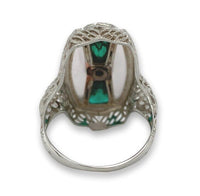 14k White Gold Filigree Crystal Glass and Genuine Natural Diamond Ring (#J6817)