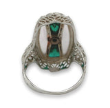14k White Gold Filigree Crystal Glass and Genuine Natural Diamond Ring (#J6817)