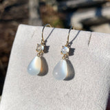 14k Yellow Gold Genuine Natural Moonstone Briolette Drop Dangle Earrings #J7125
