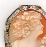 14k Yellow Gold Genuine Natural Shell Cameo Pin Filigree Applied Leaves (#J6244)