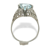Art Deco 14k Filigree Ring with 2.15ct TW Genuine Natural Aquamarines (#J7203)