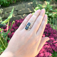 14k White Gold Genuine Natural Onyx Filigree Ring w/ Diamond Size 6.75 (#J6209)