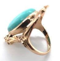10k Yellow Gold 6.89 Carat Campito Genuine Natural Turquoise Ring  (#J6413)