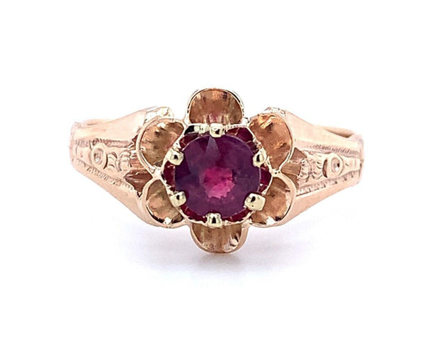 10k Rose Gold Victorian .49ct Genuine Natural Ruby Buttercup Ring (#J5168)