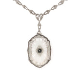14k White Gold Filigree Genuine Natural Rock Crystal Diamond Necklace (#J6502)