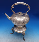 Martin, Hall and Co English Silverplate Kettle on Stand Bright-Cut w/Rams #7418