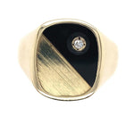 10k Yellow Gold Genuine Natural Black Onyx and Diamond Men's Ring (#J6538)