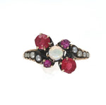 10k Gold Opal, Synthetic Lab-Created Ruby/Paste, and Pearl Victorian Ring #J6290