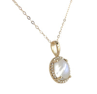 14k Yellow Gold 1.84 Carat Blue Flash Genuine Moonstone Diamond Pendant (#J7334)