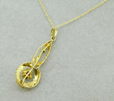 10k Yellow Gold Lavaliere Pendant with Red Glass and Applied Leaves (#J4764)