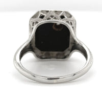 18k Gold Filigree Genuine Natural Black Onyx Ring with Corner Diamond (#J6613)