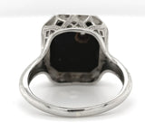 18k Gold Filigree Genuine Natural Black Onyx Ring with Corner Diamond (#J6613)