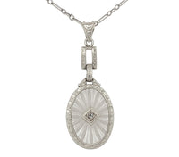 14k White Gold Filigree Genuine Natural Rock Crystal Diamond Pendant (#J7300)
