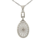 14k White Gold Filigree Genuine Natural Rock Crystal Diamond Pendant (#J7300)