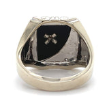 10k White Gold Genuine Natural Black Onyx Men's Ring with Diamonds (#J5829)