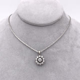 European 14k Gold and Silver Rosette Genuine Natural Diamond Pendant (#J6628)