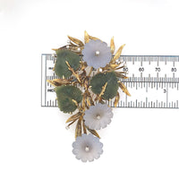 18k Yellow Gold Large Carved Chalcedony Flower and Jade Leaf Pin (#J6235)